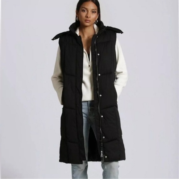 Avec Les Filles Jackets & Blazers - New Avec Les Filles Black Quilted Vest Long Hooded Puffer Sz M